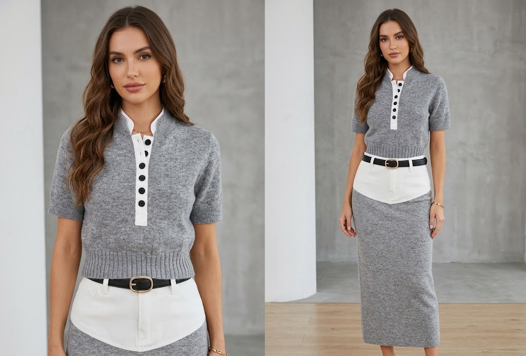Colorblock Knit Skirt Set – Soft Ribbed Knit
