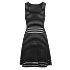 Black sleeveless knit striped dress front view