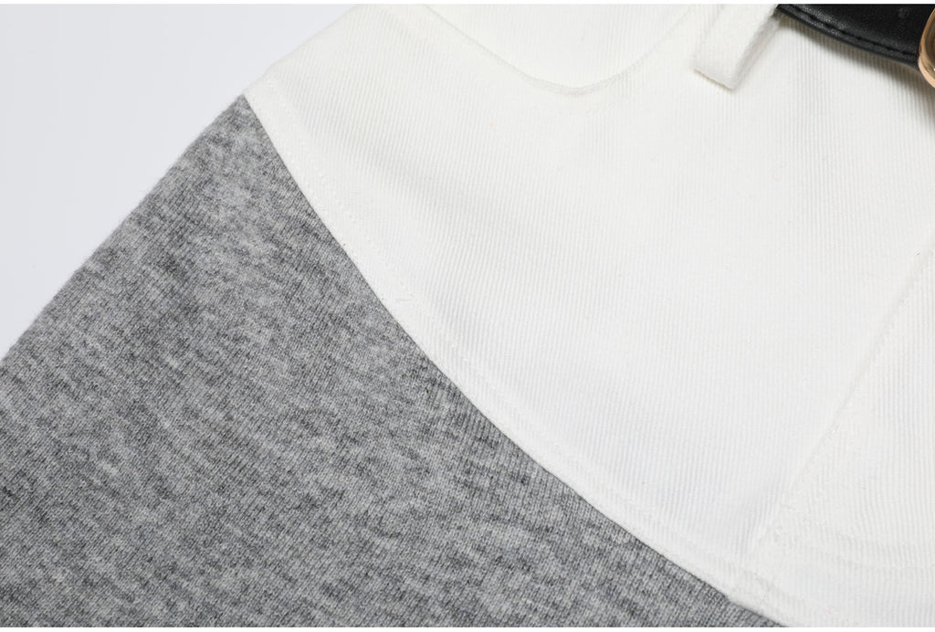 Gray skirt colorblock waist detail with white fabric