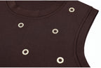 Detail angle of brown knit tank with crystal circles