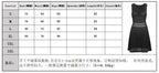 Size chart for striped sleeveless knit dress in various sizes