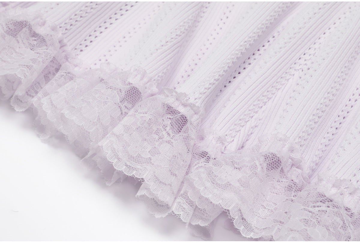 Lilac lace hem detail of midi dress
