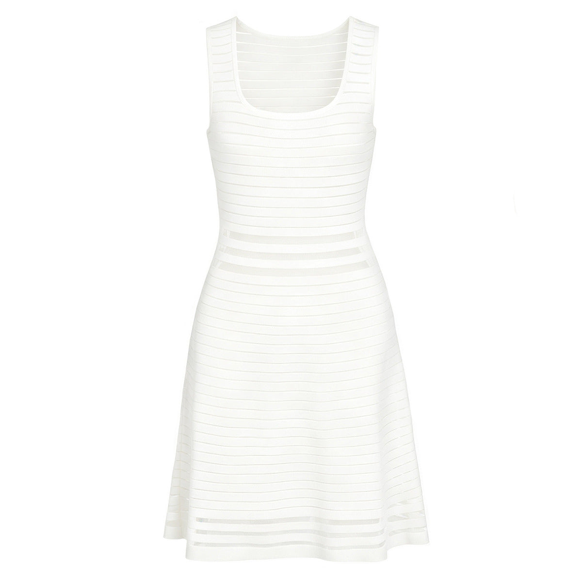 White sleeveless knit striped dress front view