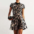 Front view of jacquard knit dress with bold pattern