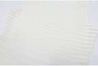 Upper bodice detail of white striped knit dress