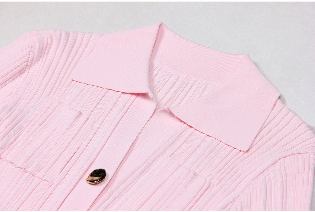 Close-up of pink dress collar and chest details