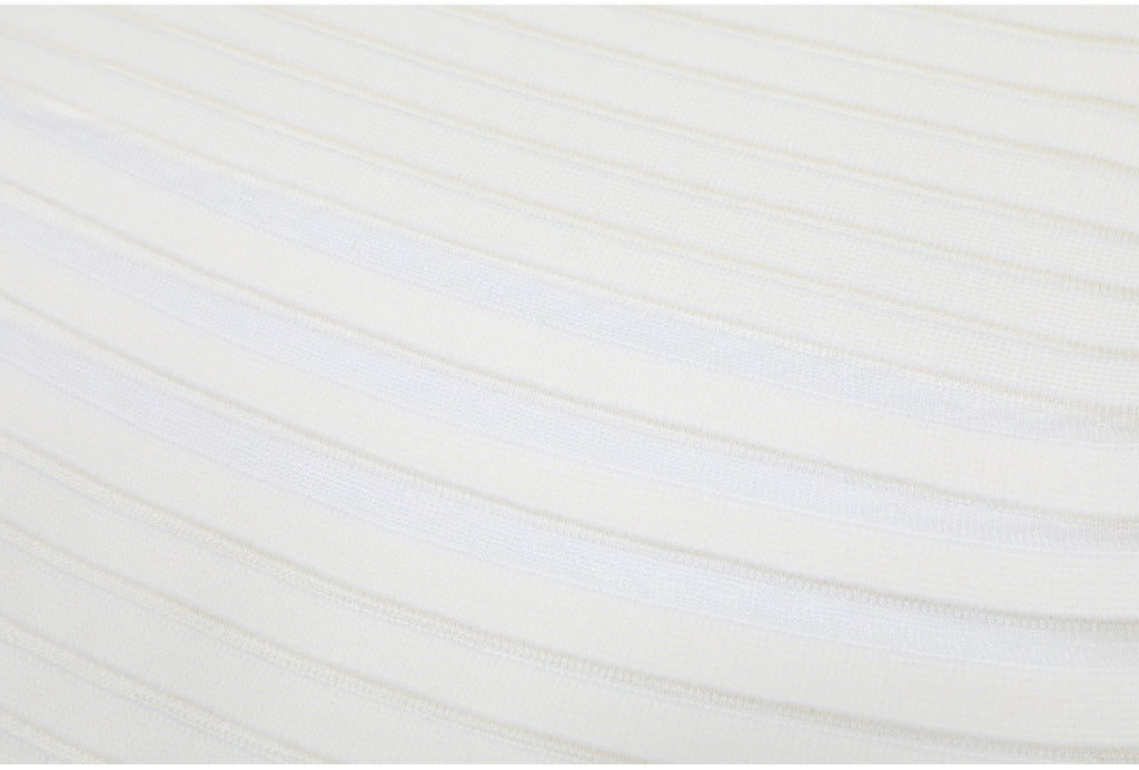 Lower skirt detail of white striped knit dress fabric